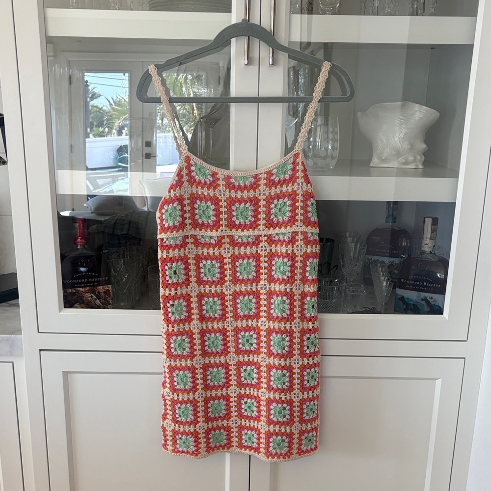 Zara Red and Green Crochet Mini Dress